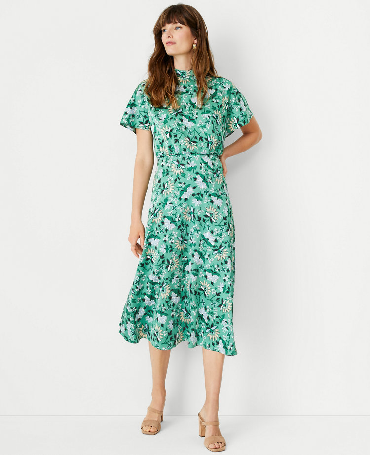 Petite Floral Mock Neck Midi Dress