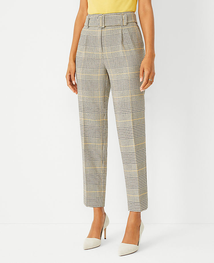 The Petite Belted High Waist Taper Pant in Glen Check