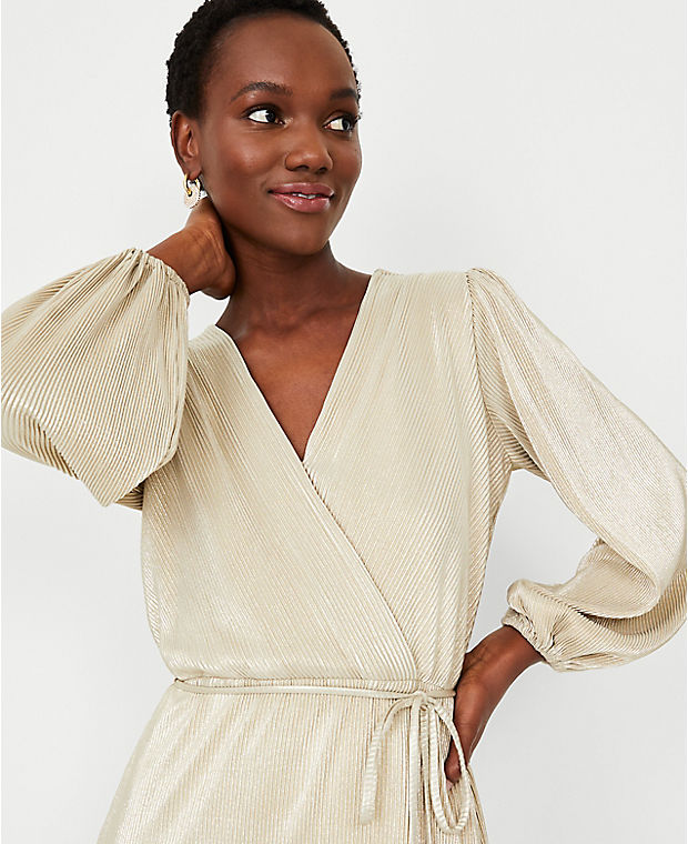 Shimmer Pleated Wrap Dress