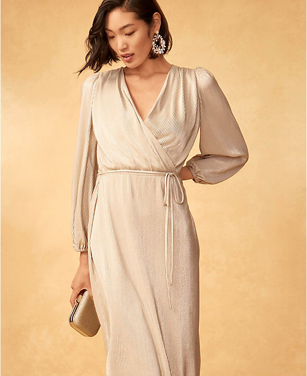 Shimmer Pleated Wrap Dress