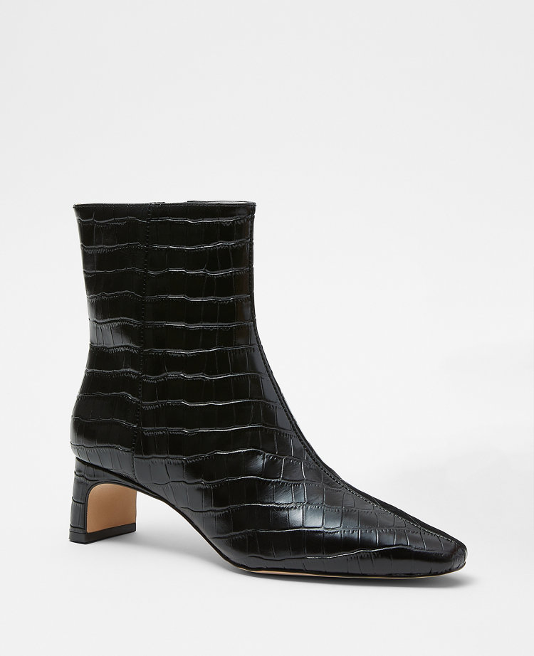 Embossed Leather Blade Heel Booties