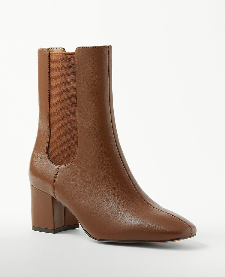 Leather block clearance heel chelsea boots