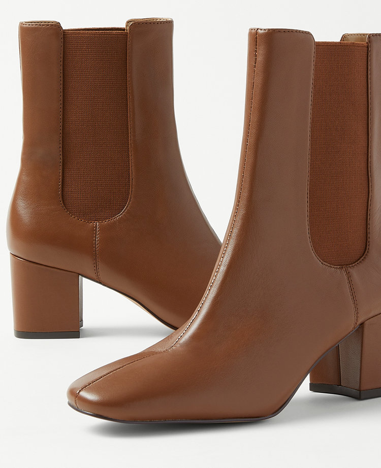 Block Heel Leather Chelsea Booties