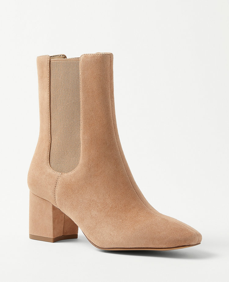 Block Heel Suede Chelsea Booties