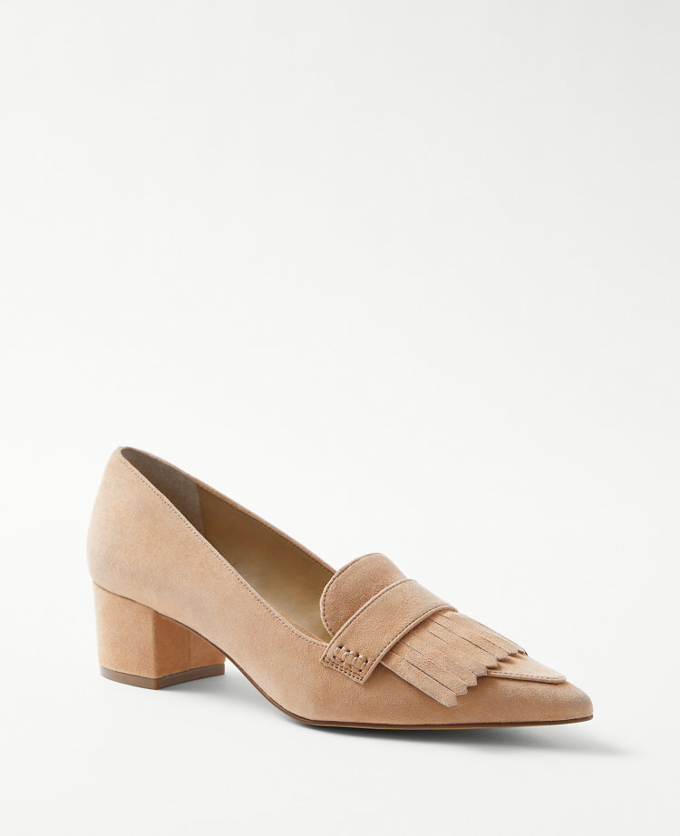 Kiltie Suede Block Heel Pumps