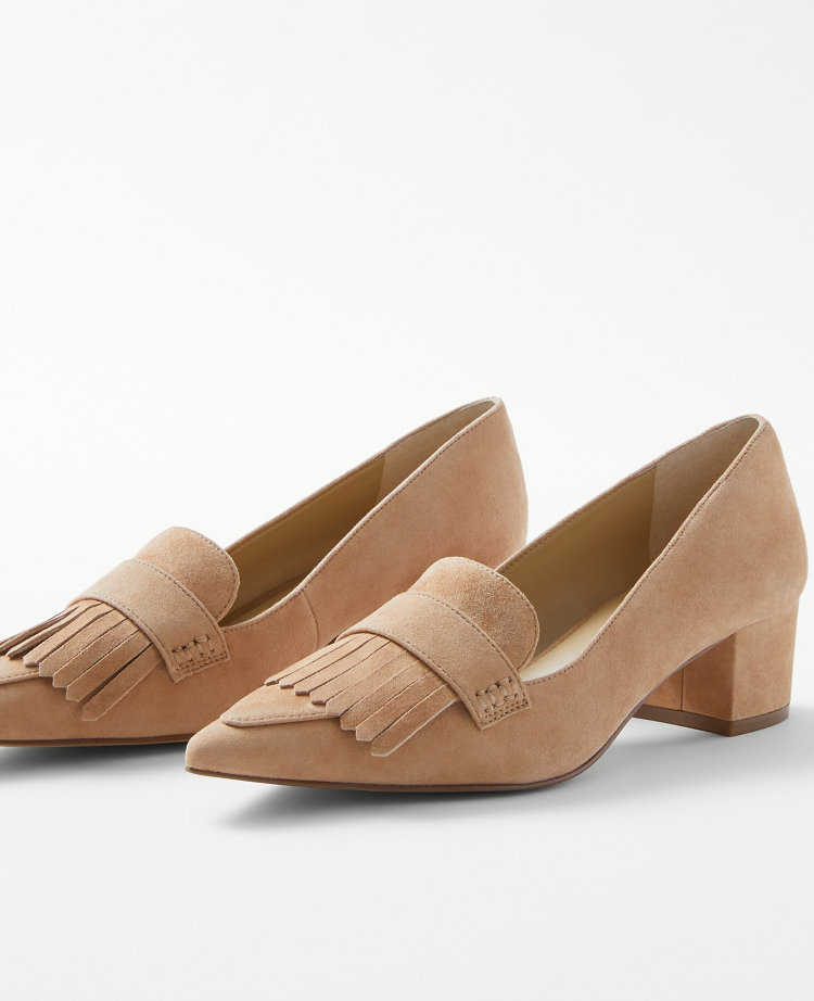 Kiltie Suede Block Heel Pumps