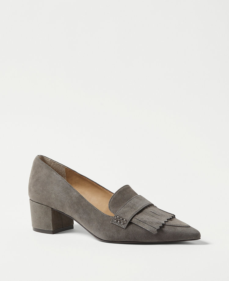 Kiltie Suede Block Heel Pumps