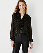 Shimmer Clip Dot Pleated Ruffle Blouse carousel Product Image 3