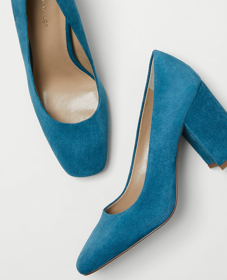 Block Heel Suede Pumps