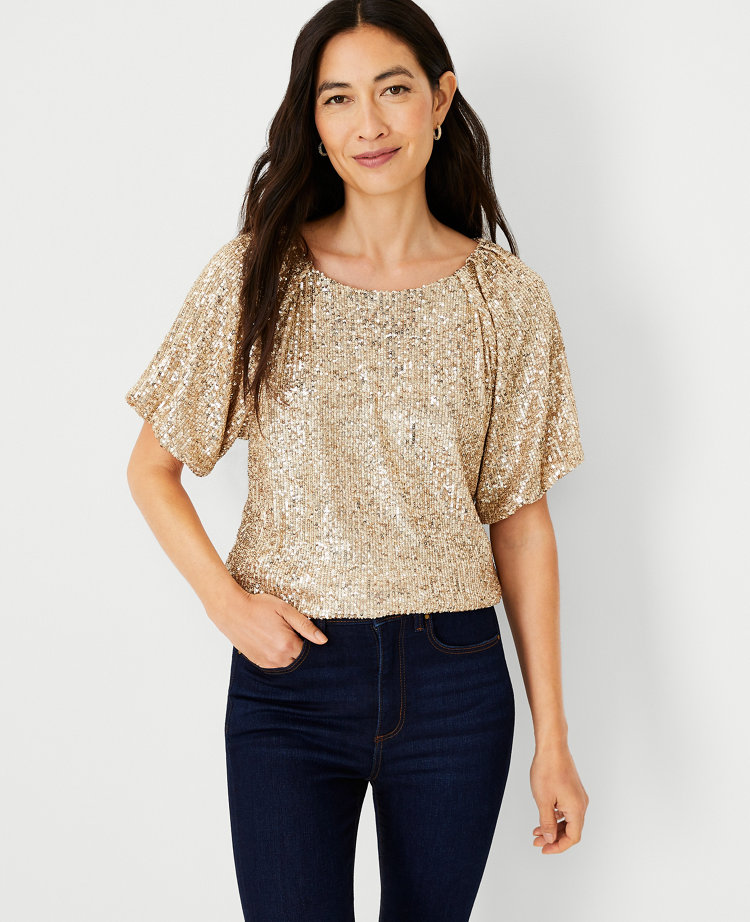 Sequin Raglan Sleeve Top