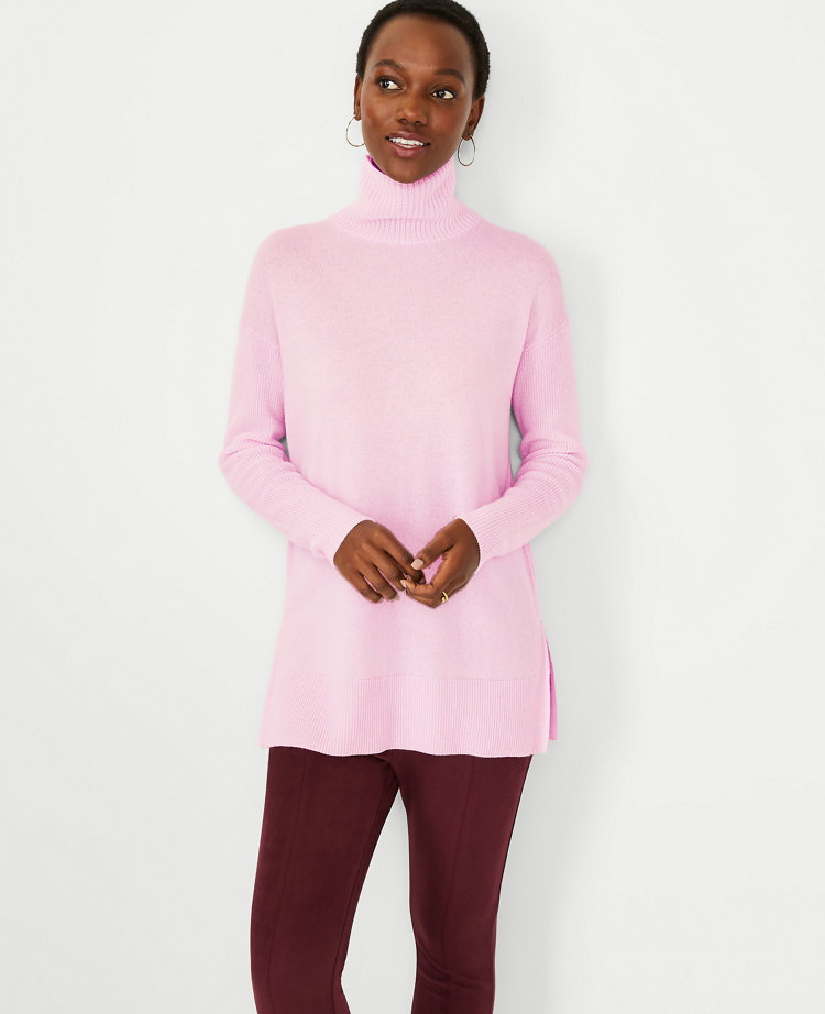 Cashmere Mix Roll-Up Cuff Turtleneck Sweater