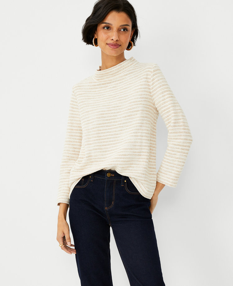 Tweed Stripe Mock Neck Top