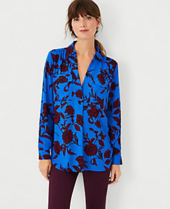 Ann Taylor Turquoise Abstract Print Ss Top Med 
