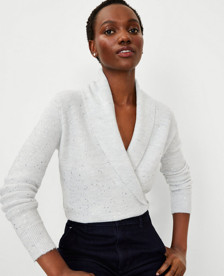 Sequin Shawl Collar Sweater