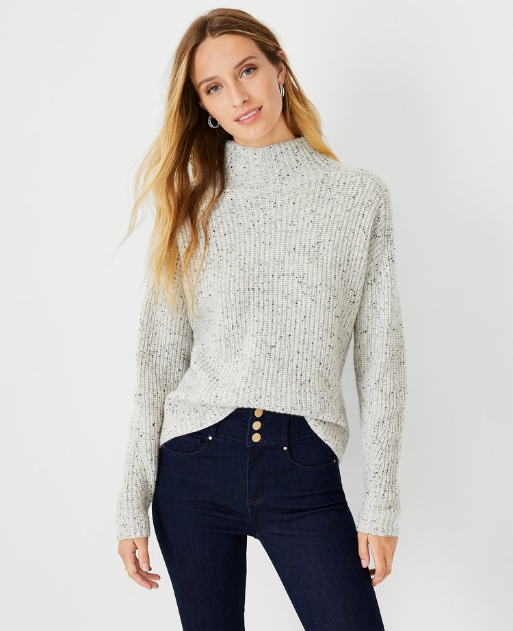 Ribbed Cashmere-Silk Mock Neck Sweater - Heather Beach – marknunes