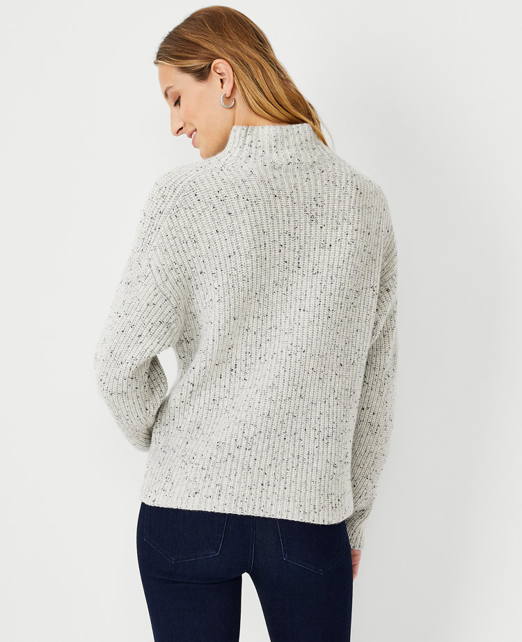 Ribbed Cashmere-Silk Mock Neck Sweater - Vermillion