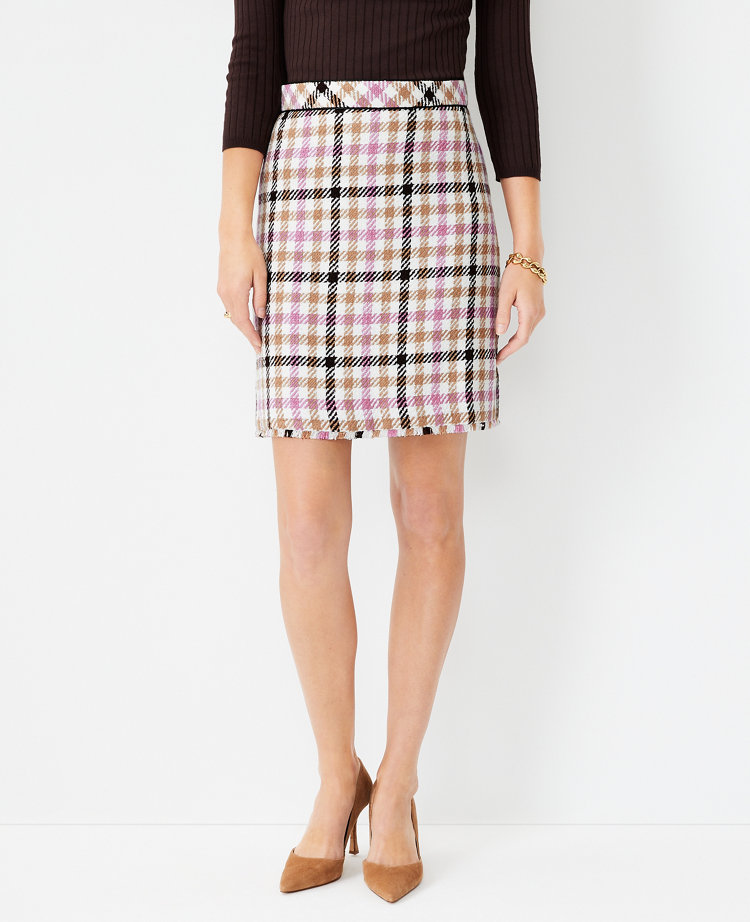 Petite Houndstooth Tweed A-Line Skirt