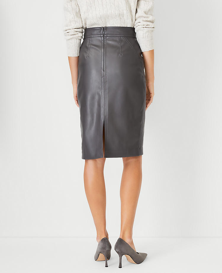 Petite Seamed Faux Leather Pencil Skirt