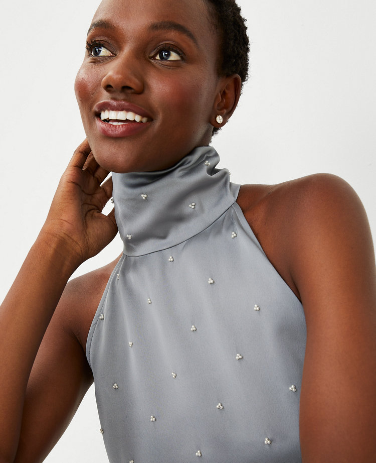 Pearlized Shimmer Mixed Media Halter Top