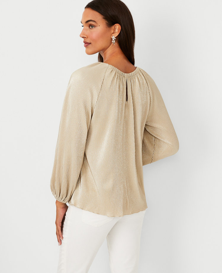 Shimmer Plisse Pleated Raglan Sleeve Top