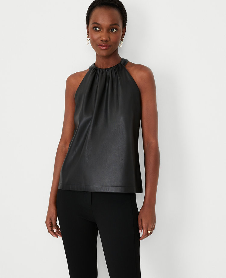 Leather halter neck top on sale