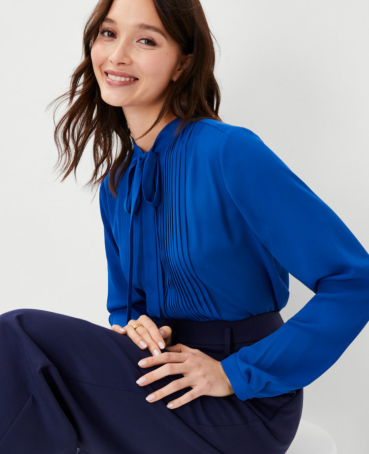 Pintucked Bow Blouse