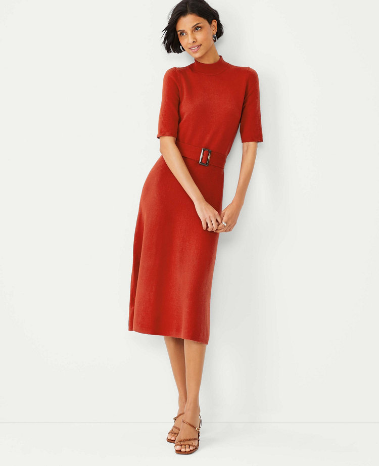 Petite Belted Mock Neck Sweater Dress