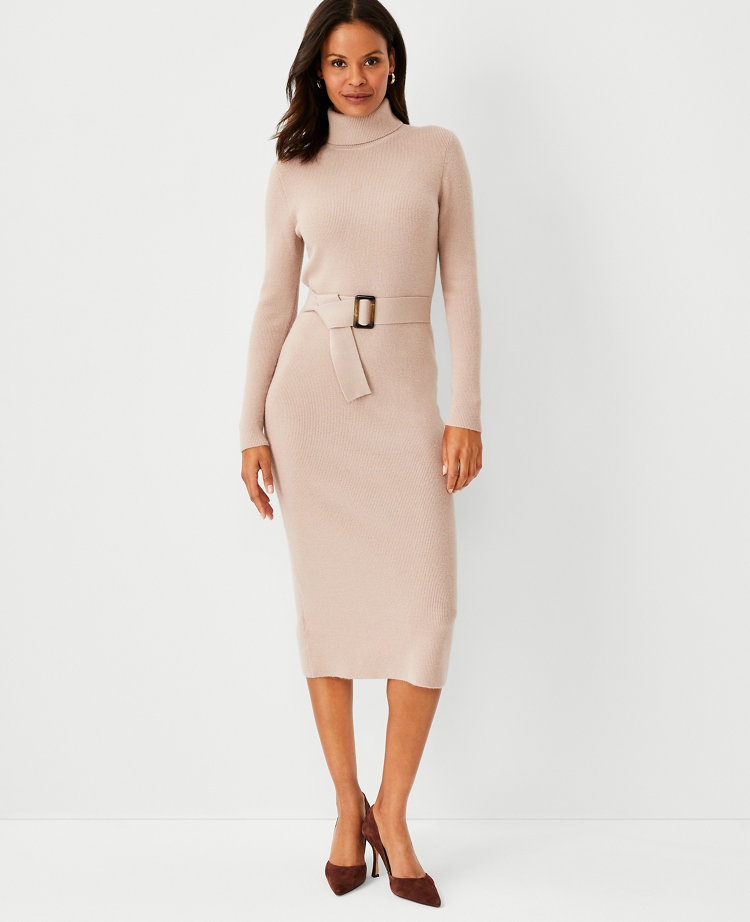 Petite Belted Turtleneck Sweater Dress