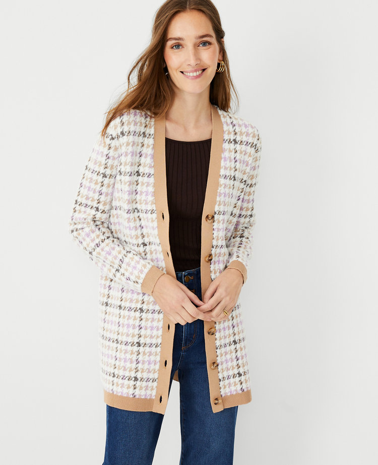 Petite Houndstooth Boyfriend Cardigan