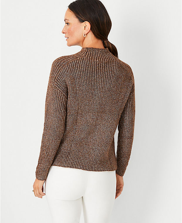 Shimmer Ribbed Mock Neck Sweater