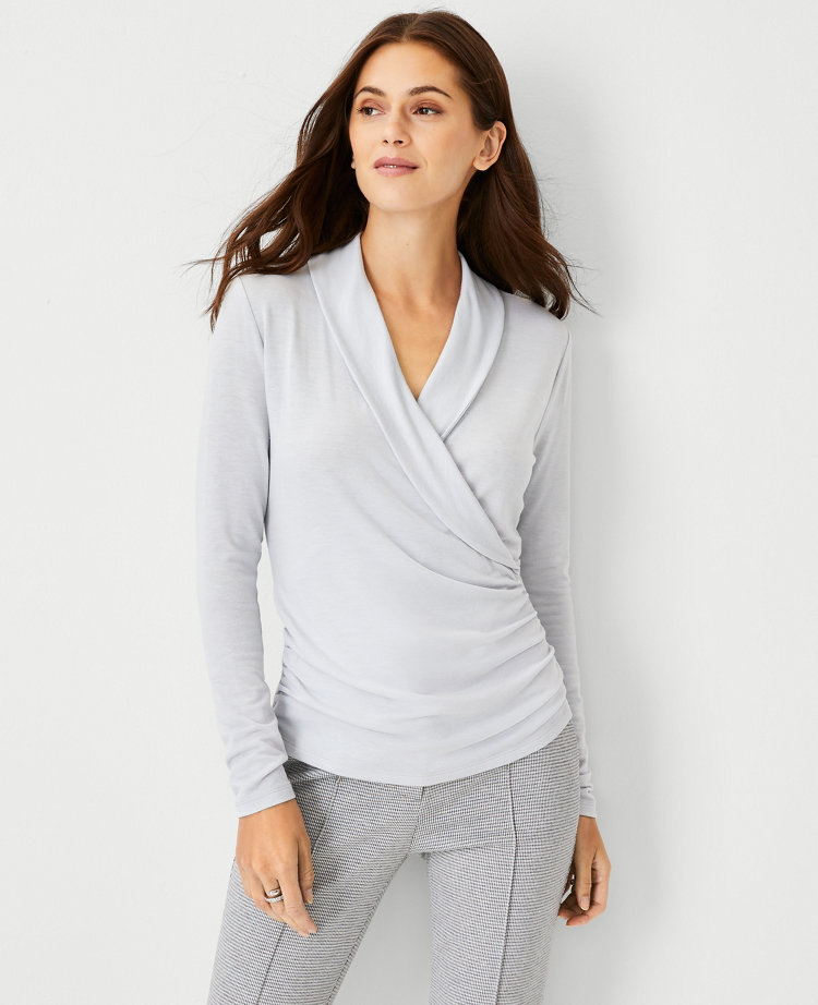 Petite Shawl Collar Wrap Top