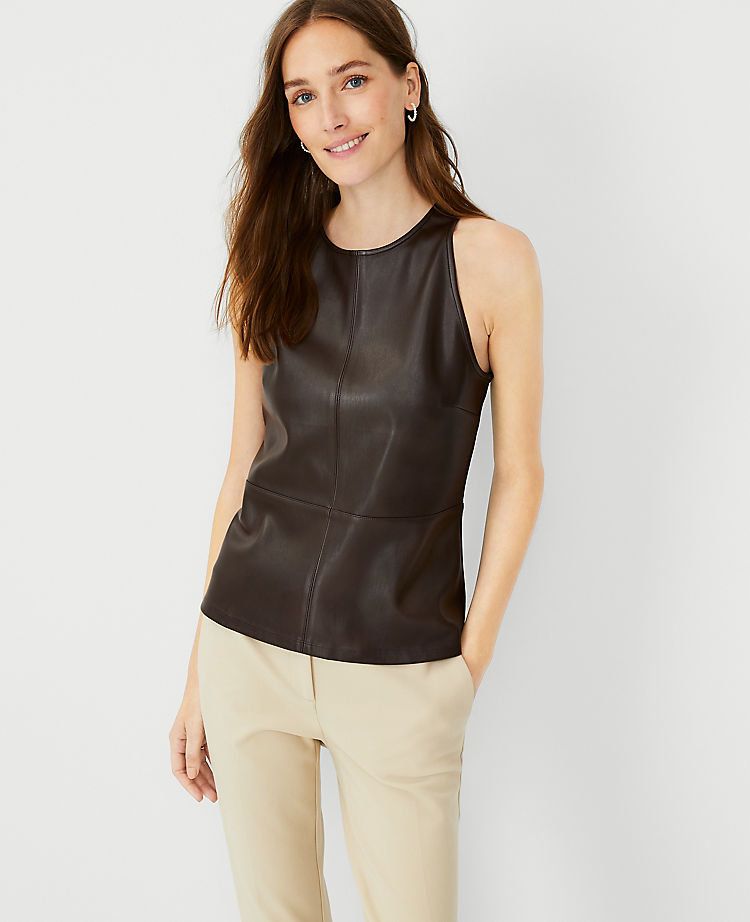Petite Faux Leather Halter Shell