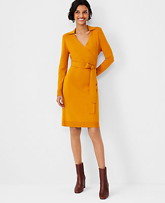 Ann Taylor Polo Wrap Sweater Dress In Early Harvest