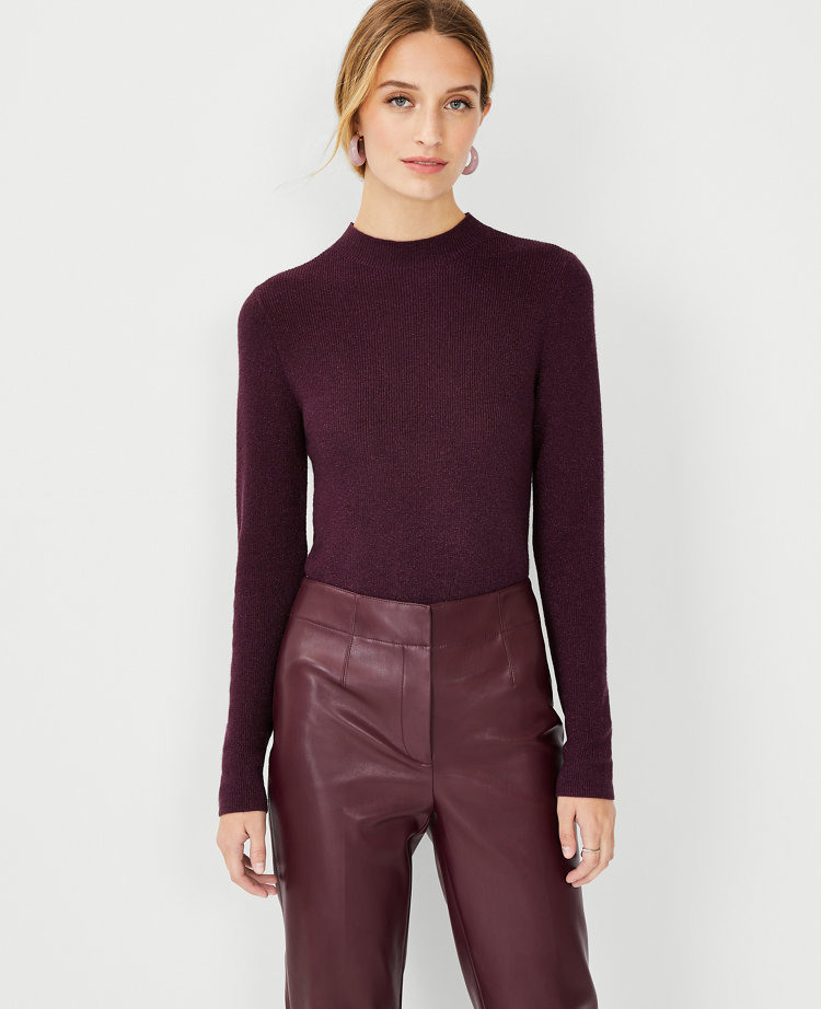 Sparkle Ribbed Mock Neck Sweater 6046