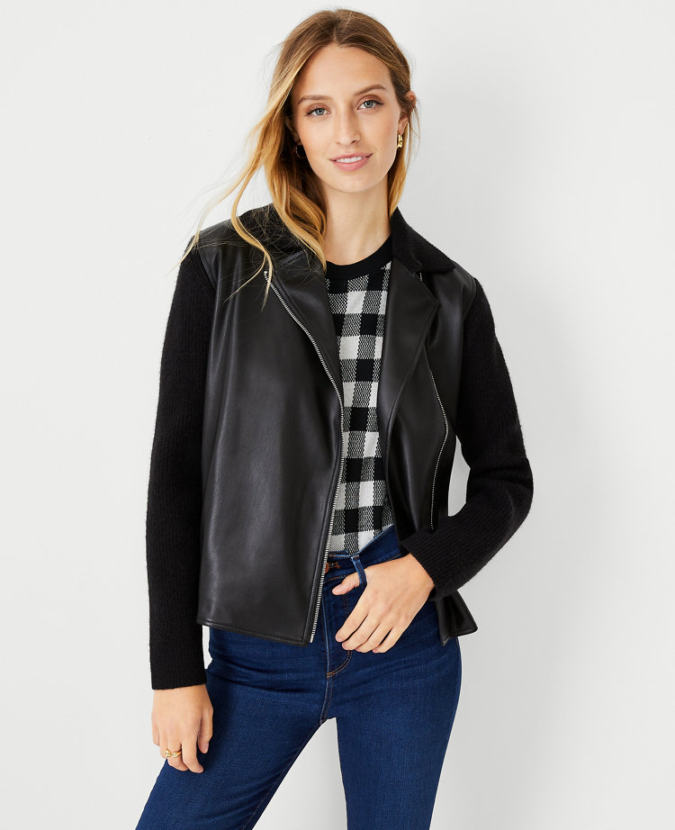 Leather and hot sale sweater jacket