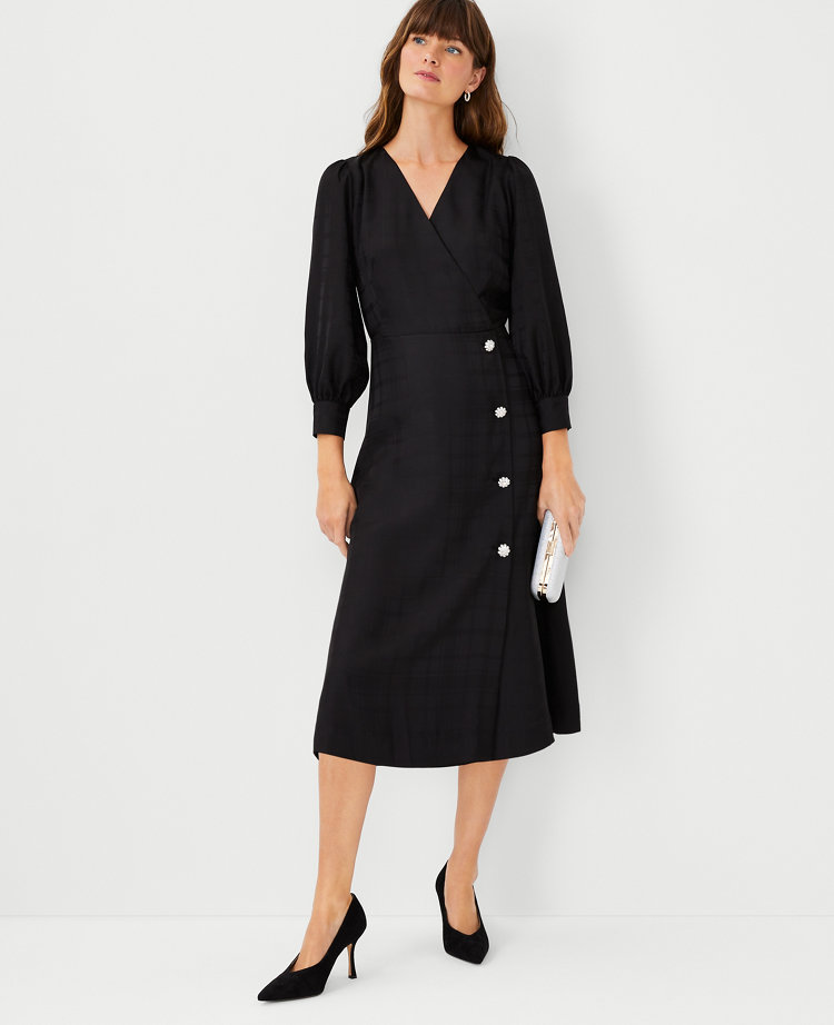 Diamond Print Belt & Button Midi Dress