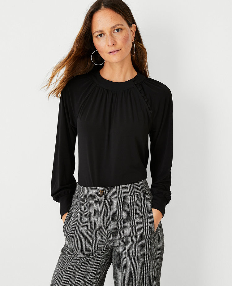 Button Trim Crew Neck Top