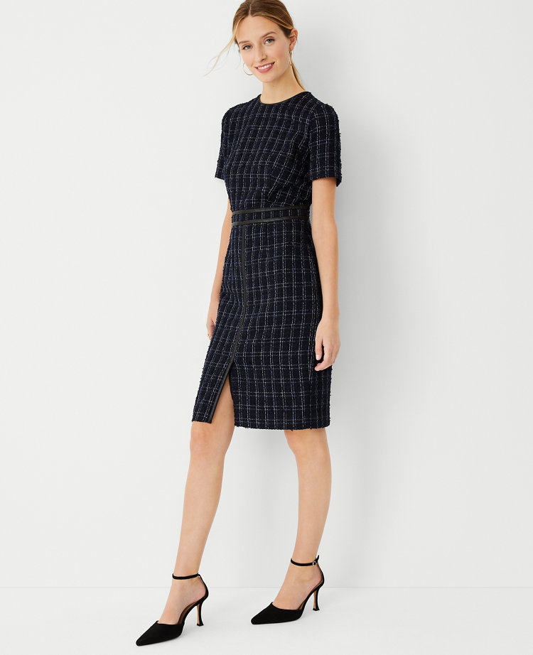 Tweed Sheath Dress for Office Wear