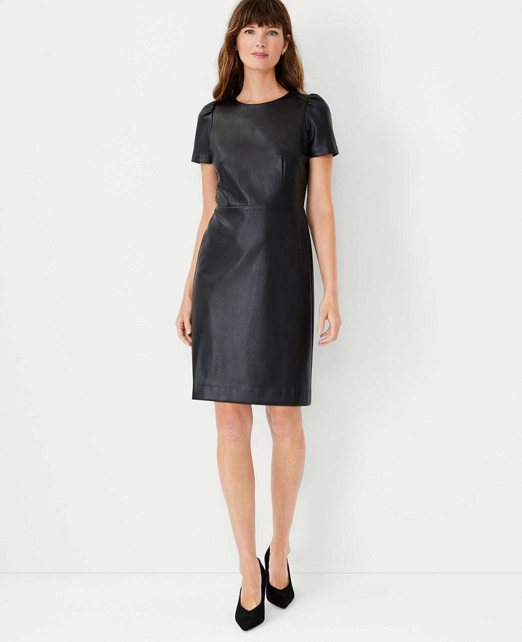 Leather puff cheap sleeve dress