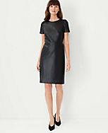 Petite Faux Leather Puff Sleeve Flare Dress carousel Product Image 1