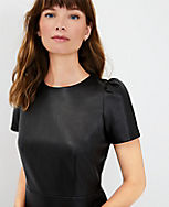 Petite Faux Leather Puff Sleeve Flare Dress carousel Product Image 3