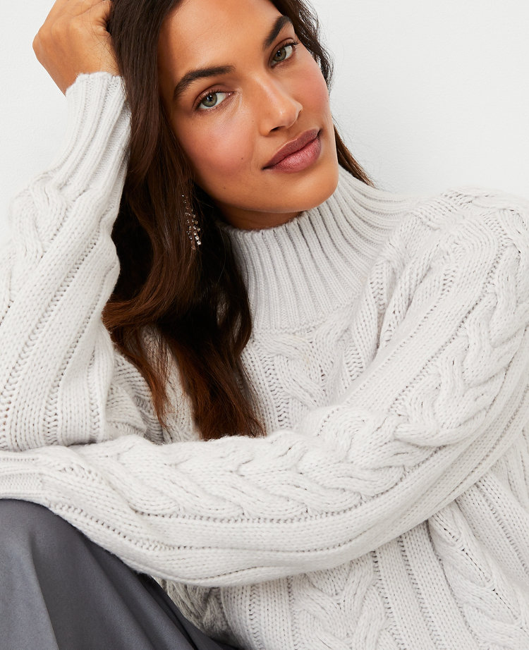 White cable 2025 knit turtleneck