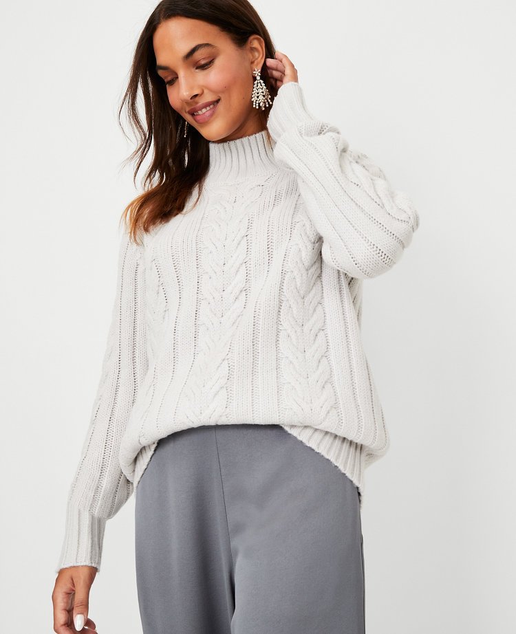 White cable turtleneck on sale sweater