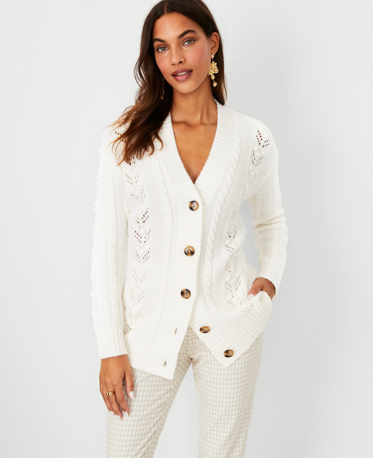 womens white v neck cardigan