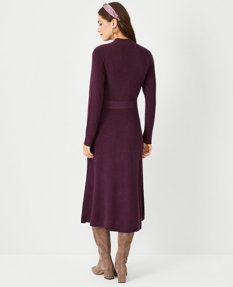 Petite Shimmer Belted Sweater Dress