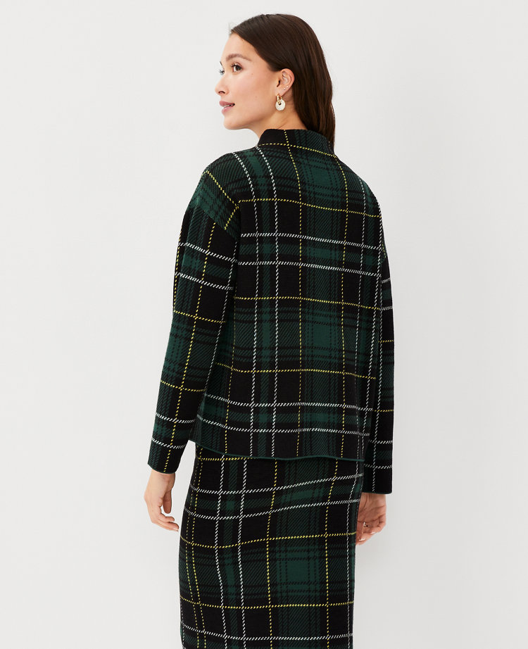 Jacquard Sweater Plaid Print Sheath Dress