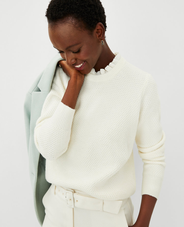 J crew woven outlet ruffle neck pullover