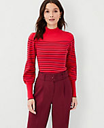 Striped Puff Sleeve Mock Neck Sweater carousel Product Image 3