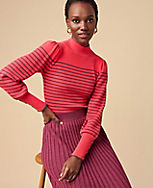 Striped Puff Sleeve Mock Neck Sweater carousel Product Image 4
