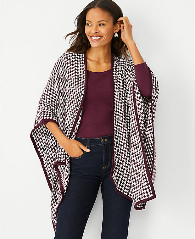 Houndstooth Open Front Poncho Ann Taylor Women Clothing Jackets Ponchos & Capes 